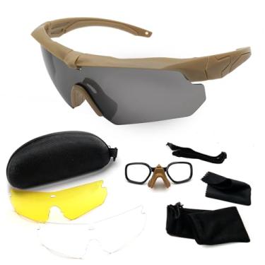 Imagem de Yatrouys Óculos de tiro unissex para uso ao ar livre com 3 lentes intercambiáveis Airsoft (armação cáqui)