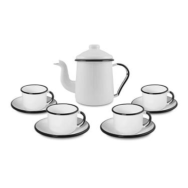 Imagem de Conjunto para Café Esmaltado 9 Peças Branco Ewel