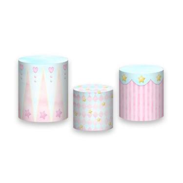 Imagem de Trio de Capas de Cilindro - Circo Clássico Rosa Aquarela Suave 025 - V