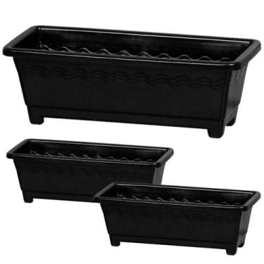 Imagem de Kit 3 Vasos Floreiras Jardineiras grande 9,5L - Preto - Plasnew