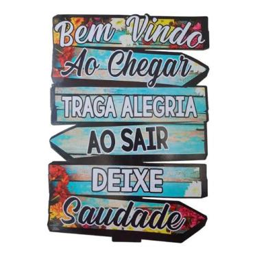 Imagem de Placa Decorativa de Parede em Madeira - Bem-Vindo - Traga Alegria - Re