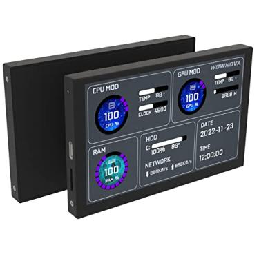 Imagem de Monitor de temperatura para computador WOWNOVA de 5", compatível com tema dinâmico, painel sensor ARGB para gabinete de PC, tela secundária IPS tipo C USB Mini, monitor de dados de CPU, RAM e HDD