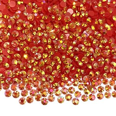 Imagem de LIMAOLLY 6000 peças de resina de fundo plano de 4 mm com strass AB cor gelatinosa glitter redondo sem hotfix strass para maquiagem, arte de unhas, sapatos, roupas, canecas, scrapbook, decoração de artesanato (vermelho AB)