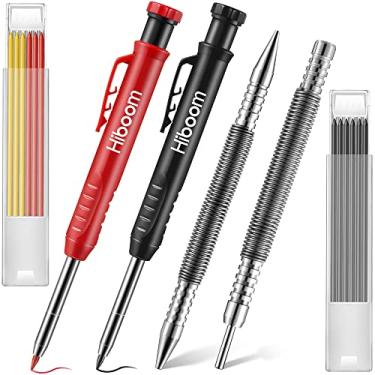 Imagem de Hiboom Conjunto de ferramentas para unhas de mola de carpinteiro mecânico, 2 peças de lápis de construção sólida com 12 refis e removedor de unhas sem martelo, conjunto de punção de pino de dobradiça e ponta longa com apontador
