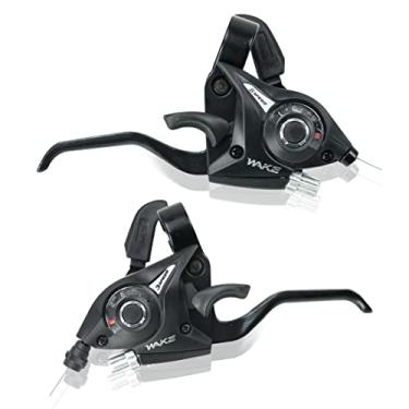 Imagem de CYSKY 1 par de alavancas de freios de bicicleta de 3 x 7 / 3 x 8 velocidades com indicador de engrenagem e cabos de freio compatíveis com mountain bike, bicicleta de estrada (3 x 8 velocidades)