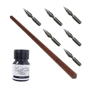 Imagem de 6 Penas Profissional Para Caligrafia 1 Cabo 1 Nanquim Preto - Coisas d