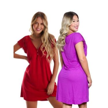 Imagem de Kit com 2 Camisolas Confortáveis em Viscose com Detalhes em Renda Esti