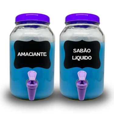 Imagem de 2 Dispenser De Vidro Com torneira capacidade 3L Sabão Liquido, Amacian