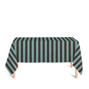 Imagem de Toalha de Mesa Retangular em Tecido Jacquard Marrom e Turquesa Listrad