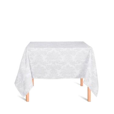 Imagem de Toalha de Mesa Quadrada em Tecido Jacquard Branco Medalhão Tradicional