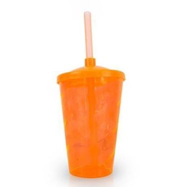 Imagem de Copo Plástico Shakeira com Tampa e Canudo 400ml - Laranja - 01 Unidade