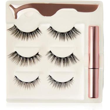 Imagem de Kit 3 Pares de Cílios Postiços Magnéticos  imãs + Delineador + Aplicad