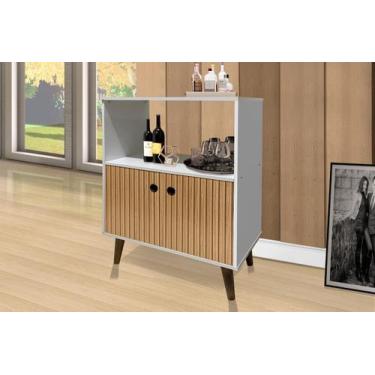 Imagem de Aparador / Balcão CAN Estilo Retrô 2 Portas Cor Branco / Ripado 3D - R