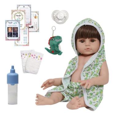 Imagem de Bebê Tipo Reborn Masculino Roupão Jacarezinho Pelúcia Itens - Cegonha 