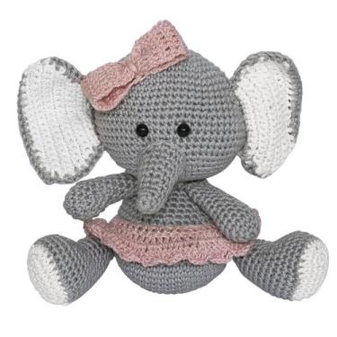 Imagem de Elefante Lala de Lacinho Rosa Amigurumi Crochê Quarto Bebê Infantil Me