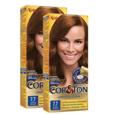 Imagem de Kit 2 Coloração Niely Cor&Ton Marrom Dourado 7.7 - Cor & Ton