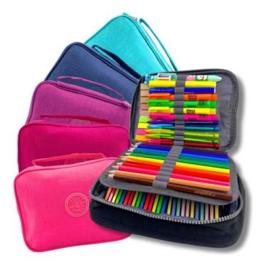 Imagem de Estojo De Lápis Escolar Juvenil Box Jumbo Nylon Táctico Grande Com Div