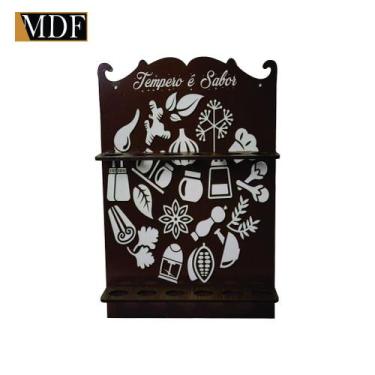 Imagem de Porta Tempero para 12 Tubetes Tempero É Sabor 23x35 Mdf Madeira Adesiv