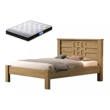 Imagem de Cama De Casal Laura 100% Mdf + Colchão Casal Probel 188x138 - Amendoa 