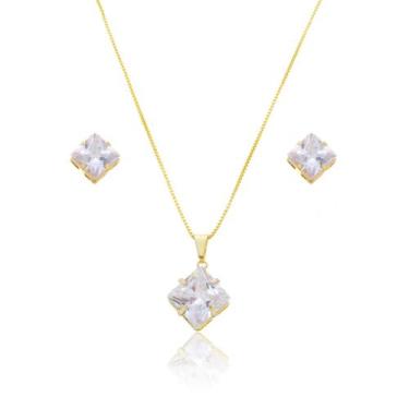 Imagem de Conjunto Colar e Brinco Pequeno Delicado Banhado a Ouro 18k - Enzara J