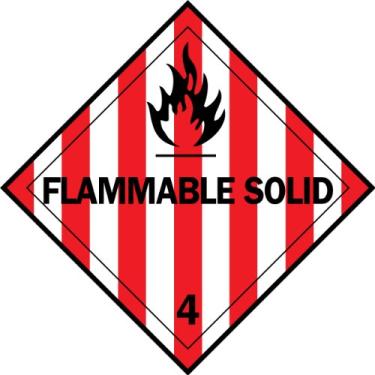 Imagem de Brady 121068, B7569 4X4 Blk, Red/Wht 500/Rl Flam Solid, 10 cm de altura x 10 cm de largura, preto, vermelho sobre branco, legenda "sólido inflamável 10.2 cm (500 por rolo)