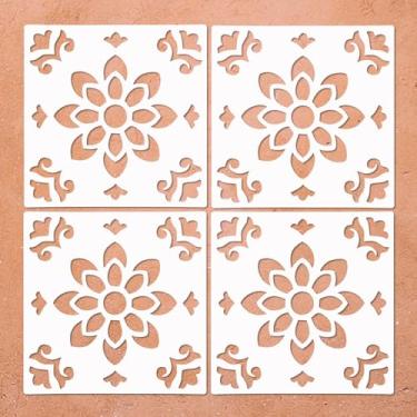 Imagem de Estêncil reutilizável de concreto, 20 x 20 cm, estêncil de azulejo para pintura de pisos, azulejos, passarela, pátio, varanda frontal, piso de concreto, pacote com 4, padrão de girassol