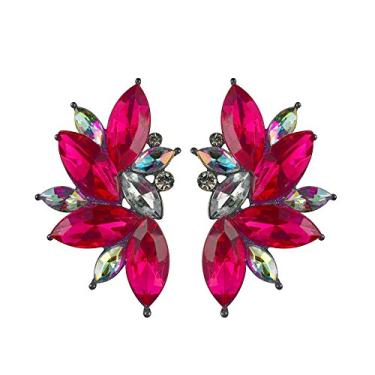 Imagem de Brincos femininos de pino com pedras coloridas largas de asas de anjo Starburst da década de 80