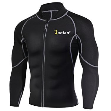 Imagem de Moletom masculino de neoprene para perda de peso, sauna, treino, modelador, jaqueta de ginástica, roupa modeladora, manga comprida, Preto, XXG