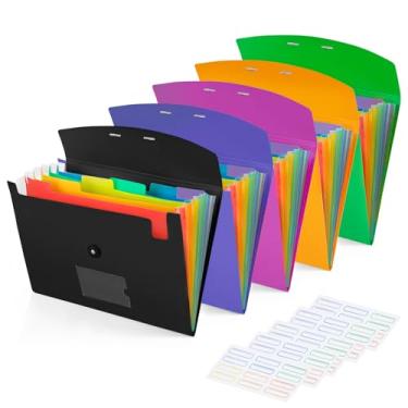 Imagem de Pacote com 5 pastas expansíveis com 7 bolsos, organizador de arquivos sanfonados, porta-recibos de documentos em papel tamanho carta A4 para material de escritório escolar