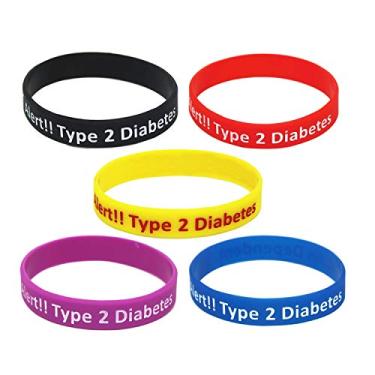 Imagem de Lyndong Pacote com 5 pulseiras de silicone para diabetes dependentes de insulina para identificação de alerta médico, One Size, Silicone