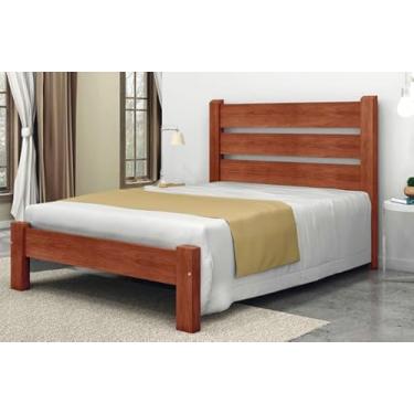 Imagem de Cama de Casal Berlim de Madeira Maciça Angelim Pedra/Tauari - Cor Imbuia