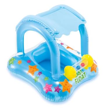 Imagem de Boia Infantil Piscina Bebê Bote Inflável com Cobertura Proteção Solar para Menina e Menino Crianças 6 Meses à 3 Anos (AZUL)