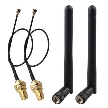 Imagem de Futheda 2 conjuntos de 2,4 GHz 5 GHz 5,8 GHz 3dBi banda dupla M.2 antena WiFi MIMO RP-SMA macho antena externa + 15 cm IPEX1 para RP-SMA cabo pigtail para placa de rede sem fio M.2 NGFF Intel