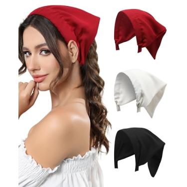 Imagem de AWAYTR 3 bandanas de cabelo para mulheres, meninas, cachecol, bandana, camada dupla, triângulo, cabeça, lenço, faixa de cabelo Boho, preto/branco/vermelho, 1 Count (Pack of 3)