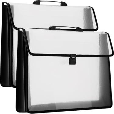 Imagem de Skyygemm Pasta de arquivo 2 peças com alça de plástico PP transparente A3, borda de tecido Oxford, à prova d'água e fecho de botão, carteira de arquivos, organizador de pastas de documentos para