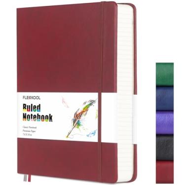 Imagem de FLEEKOOL Caderno de diário com forro grosso com 368 páginas, caderno grande de couro de capa dura com papel grosso de 100 g/m², diário pautado universitário B5 para homens e mulheres, bolso interno,