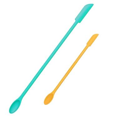 Imagem de Conjunto de 2 espátulas de maquiagem de silicone espátula de frasco raspador mini espátula para cosméticos reutilizável beleza pequena espátula agitador de loção obtenha a última gota de produtos de beleza (verde e amarelo)
