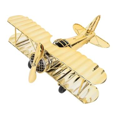 Imagem de Topincn Decoração de Avião Vintage, Modelo de Ornamento de Avião retrô de Ferro, Decoração de Casa para Salas de Estar, Estudos, Armários de Tv (Banhado a ouro)