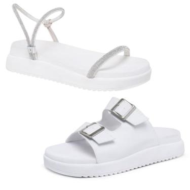 Imagem de Novo Hábito, Kit 2 Sandália Feminina Papete Tiras Strass & Papete Fivela Cor:Branco;Tamanho:40