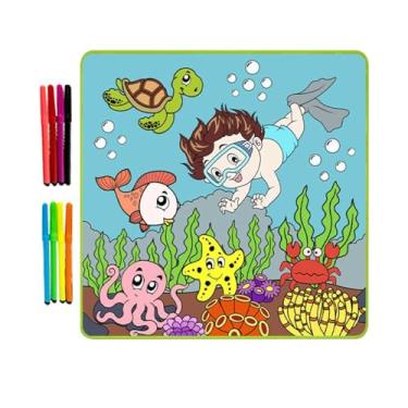 Imagem de Rolo de para colorir, rolo de desenho infantil,de enchimento de cor de pintura do mundo submarino dos desenhos animados | Tapete de desenho grande reutilizável com 8 canetas coloridas, atividade de ar
