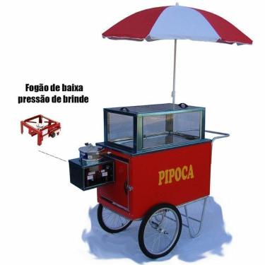 Imagem de Carrinho de pipoca doce e salgada rodas aro 20 + guarda sol Mod 4290
