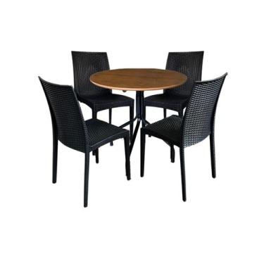 Imagem de Jogo de Moema 80x80 Imbuia com 4 Cadeiras Rattan Preta - ECOMHOME