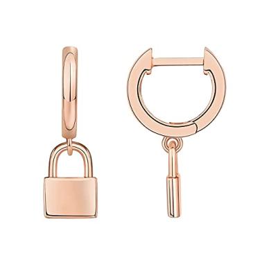 Imagem de PAVOI Brincos femininos banhados a ouro 14K S925 prata esterlina leve com pingente | Estrela, cadeado, borboleta, lua, relâmpago | Brincos delicados, 13mm, Ouro rosa, Sem pedra preciosa