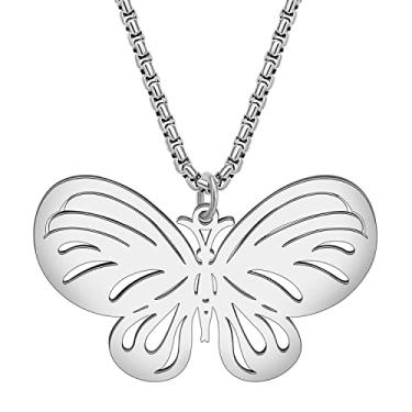 Imagem de DALANE Colar de borboleta fofo de aço inoxidável, pingente banhado a ouro 18 quilates para mulheres, meninas, presentes inovadores, joias de primavera, Medium, Aço inoxidável, Sem Pedra Preciosa