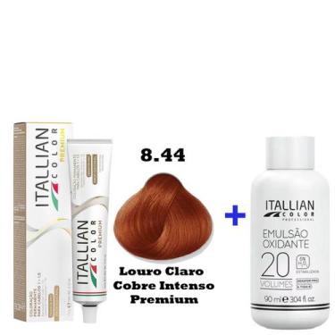 Imagem de Kit Coloração Itallian Premium 60g Louro Claro Cobre Intenso 8.44 + Em