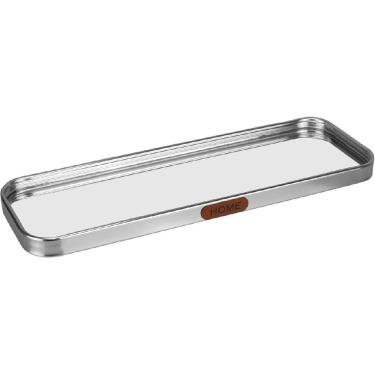 Imagem de BANDEJA DECORATIVA PARA SERVIR RETANGULAR HOME&CO COM ESPELHO METAL 1x30x10cm PRATA