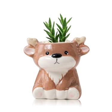 Imagem de DIYOMR Vaso de animais fofos, mini vaso de flores suculentas de cerâmica em forma de animal, suporte de plantas de ar interno, plantador de cacto decorativo liso e brilhante - plantas não incluídas