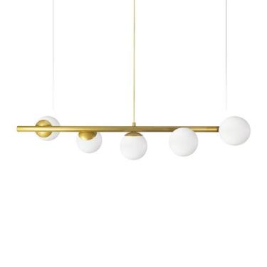 Imagem de Lustre Pendente Figo OURO - 5 Globos Esfera de Vidro Branco - Trybo De