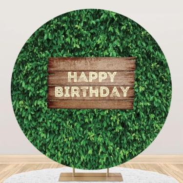 Imagem de Laeacco 2,3 x 2,3 m Fundo redondo verde primavera folhas verdes natureza planta fotografia fundo para safri selva tema aniversário chá de bebê decoração de festa retrato cabine de fotos adereços