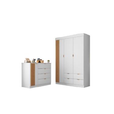 Imagem de Quarto Infantil Bebê Ayla Cômoda E Guarda Roupa Branco 